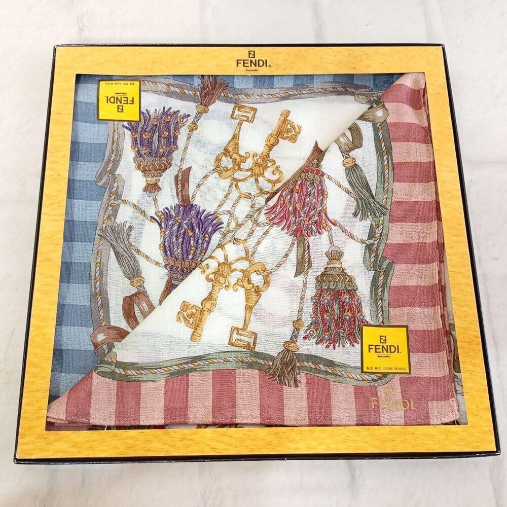 Fendi Large Silk Cotton Handkerchief Scarf New Unused Boxed Set of 2